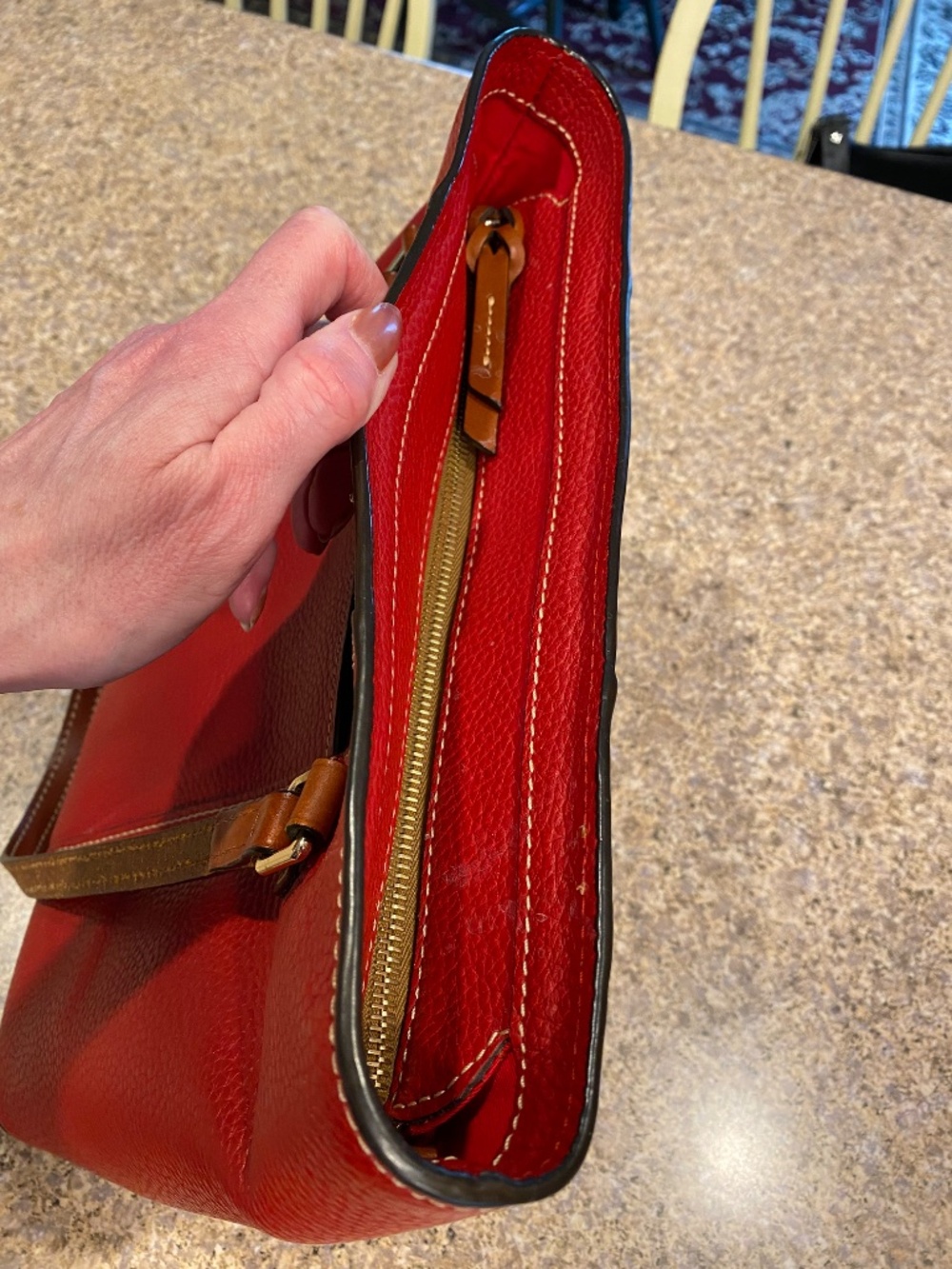 DOONEY & BOURKE Red Pebble Leather Small Lexington Tote Bag GUC - Picture 4 of 17